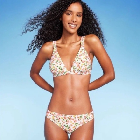 Shade & Shore Pink, Green and White Floral Bikini Top and Bottom Set - Picture 1 of 13